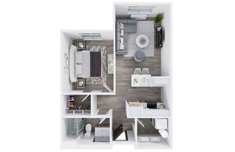 Floor plan for 1 bed, 1 bath, 696 sqft